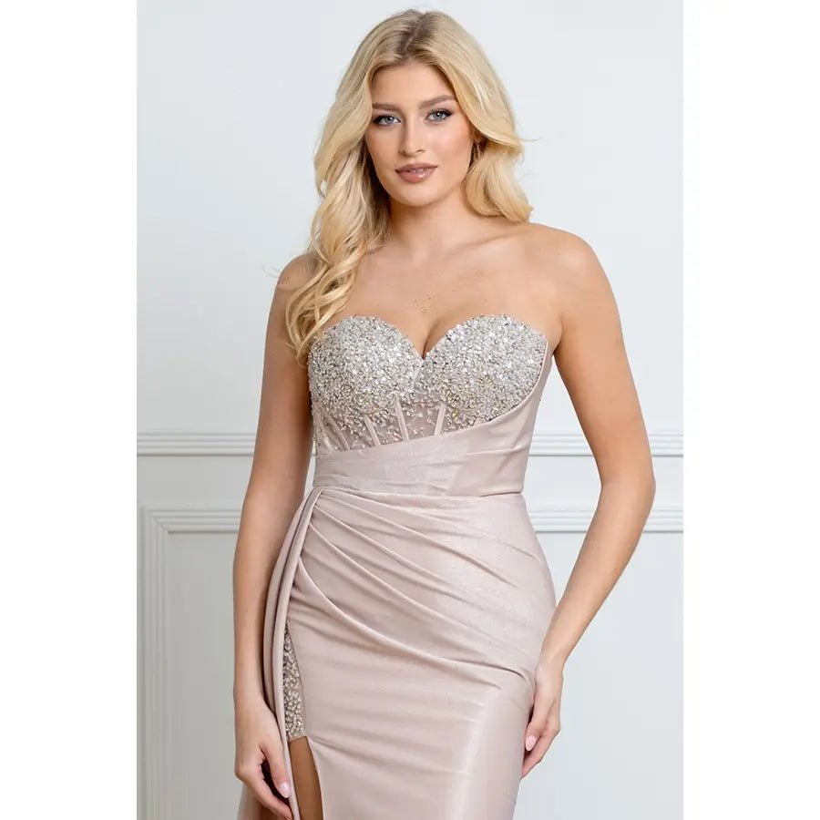 Wholesale Strapless Bead Embellished Top Fitted Gown Tuape / S