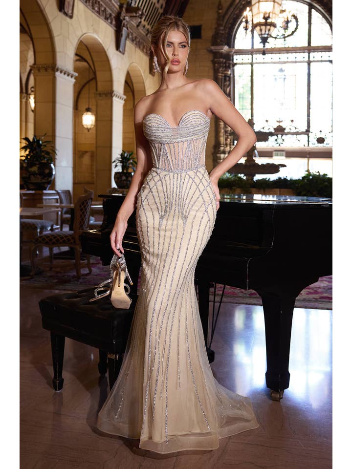 {WHOLESALE STRAPLESS CRYSTAL FITTED GOWN} - {} at {Linda Mariposa}