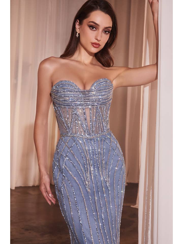 {WHOLESALE STRAPLESS CRYSTAL FITTED GOWN} - {} at {Linda Mariposa}