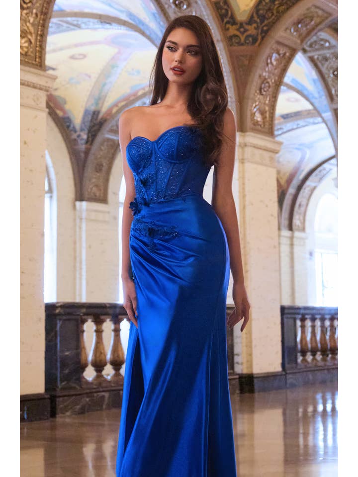{WHOLESALE STRAPLESS FITTED SATIN CORSET GOWN} - {} at {Linda Mariposa}